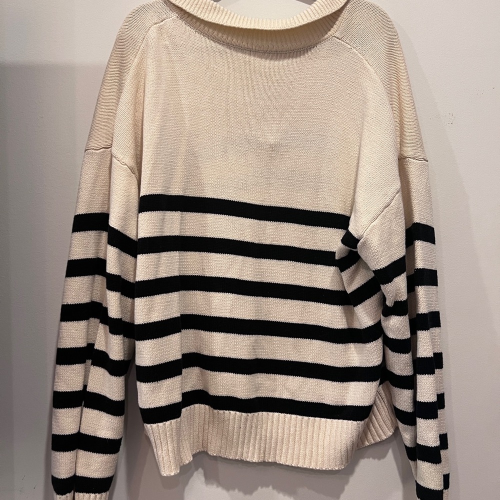 Cider Black and Cream Striped V-Neck Sweater - Picture 5 of 5
